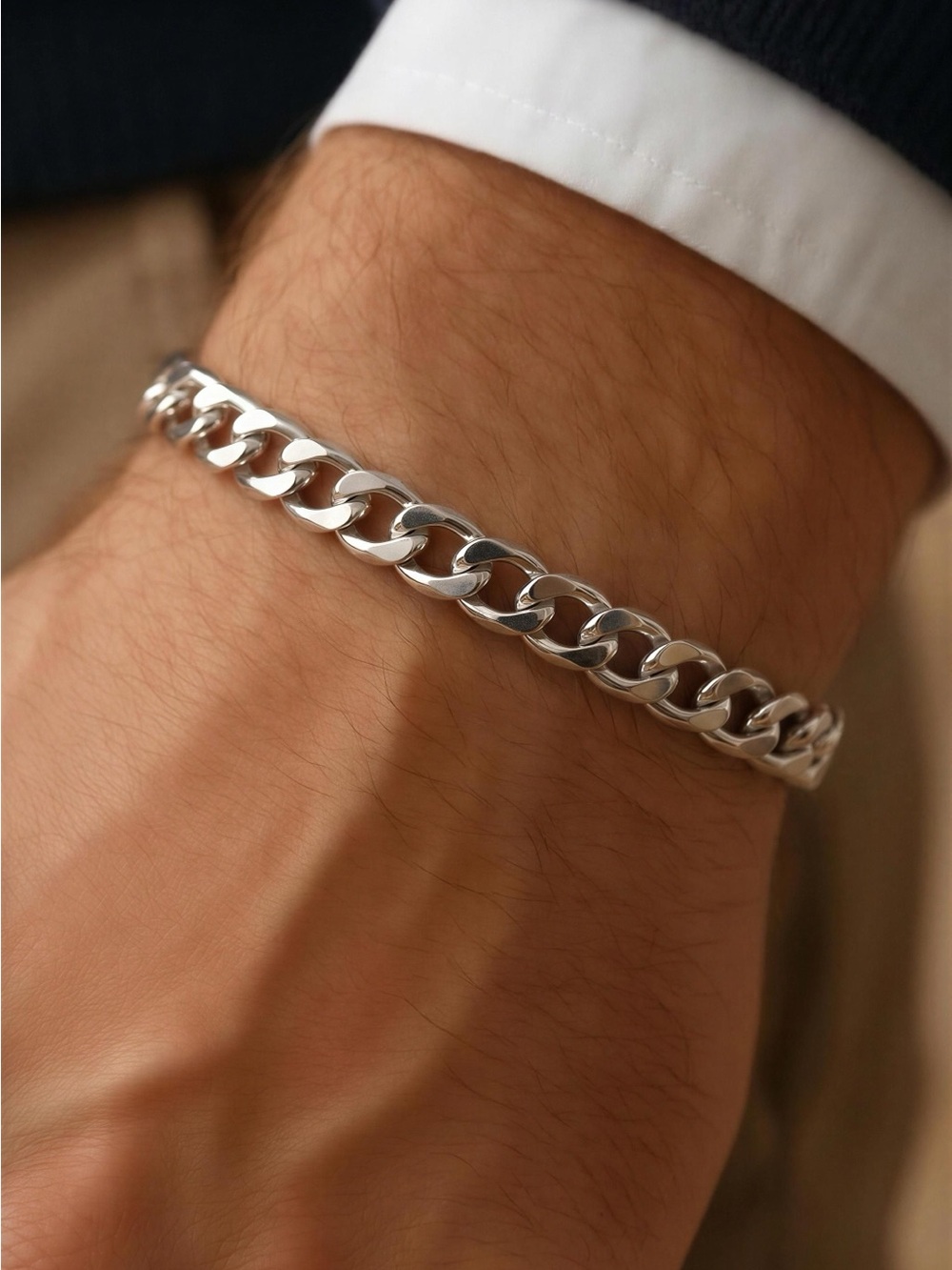 Classic Silver figaro Chain Bracelet stamped for Men